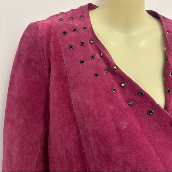 Bagatelle Pink Studded Suede Leather Jacket - Picture 6 of 13